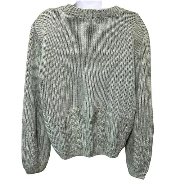 Vtg Ramie Cotton Blend Heavy Cable Knit Cardigan Sz M Preppy Classic Cottage 90s - Picture 3 of 6